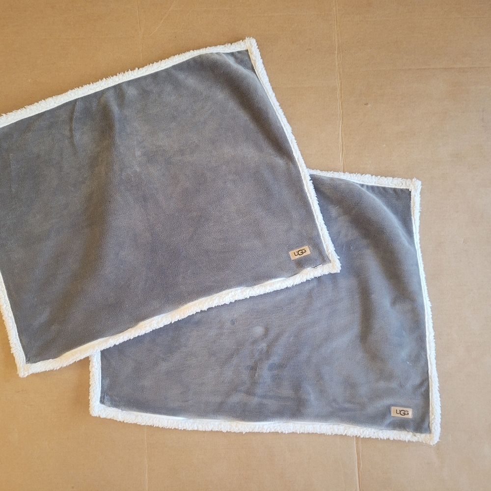 2 UGG Cozy Gray and Cream Bedding Pillow Covers, Zip Insert